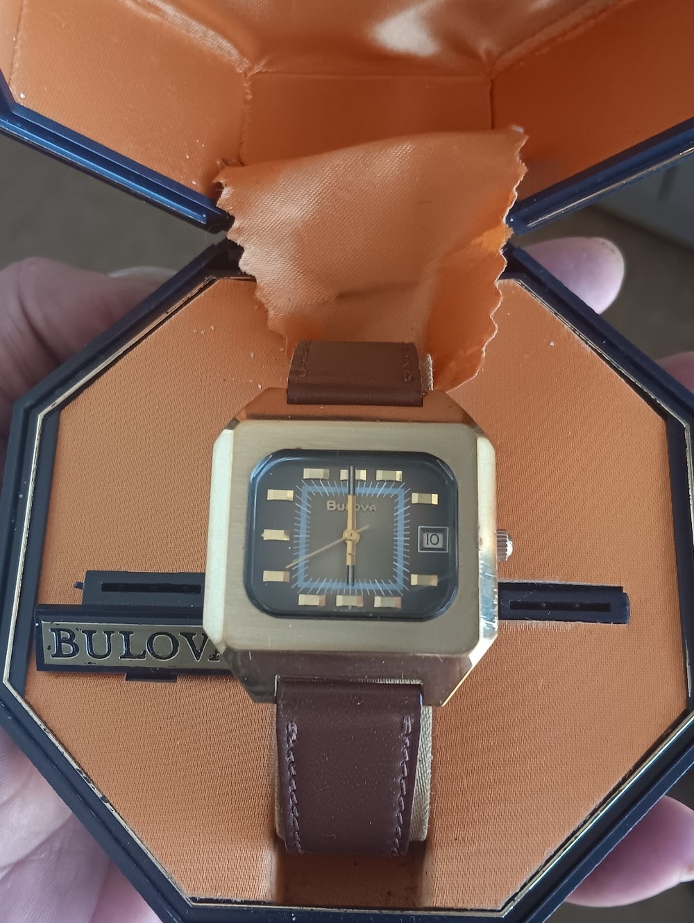 Bulova Gold and Brown Square Dial Watch
